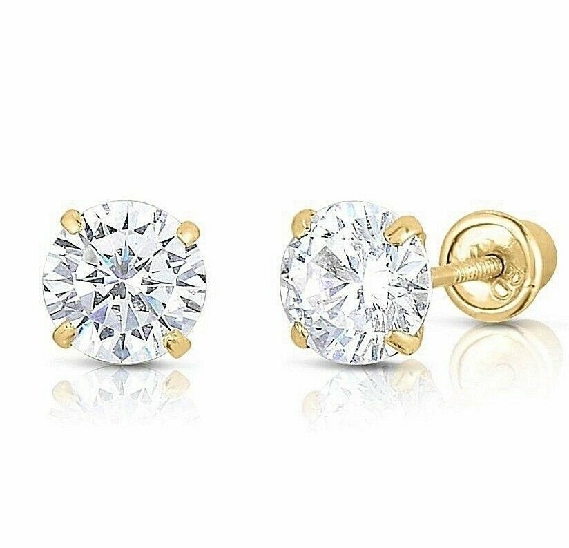 2.75 ct. Exquisite White Sapphire Screw back Stud Earrings – 14k Yellow Gold