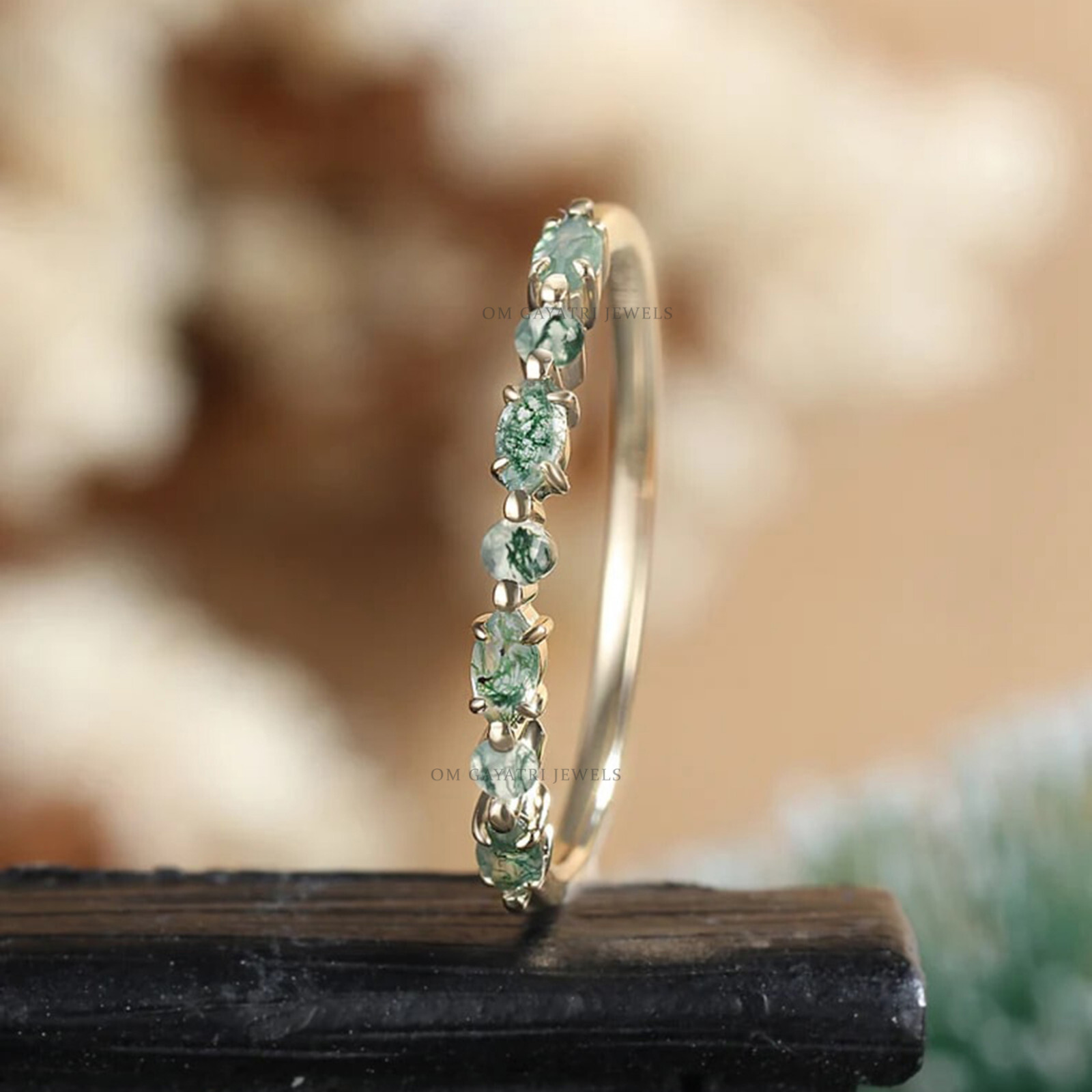 Marquise Moss Agate Ring 925 Sterling Silver Wedding/Engagement Ring for Women