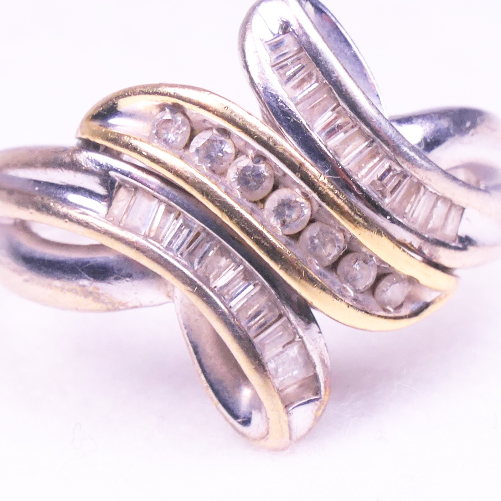 925 Sterling Silver & 14K Gold Two-Tone Round & Baguette Diamond Swirl Ring