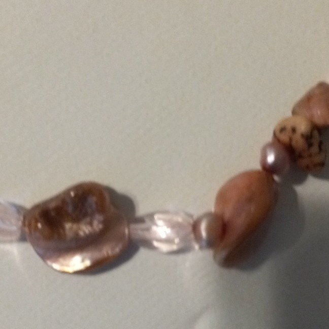 Pink Brown Glass Oval Beaded Necklace Cable Chain, Adjustable Extender Lobster