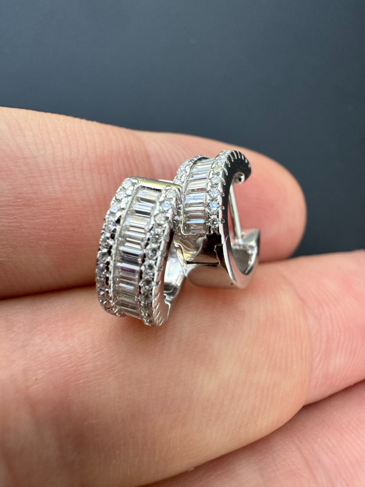 Baguette Moissanite Real Solid 925 Silver Hoops Small Huggie Hoop Earrings 12mm