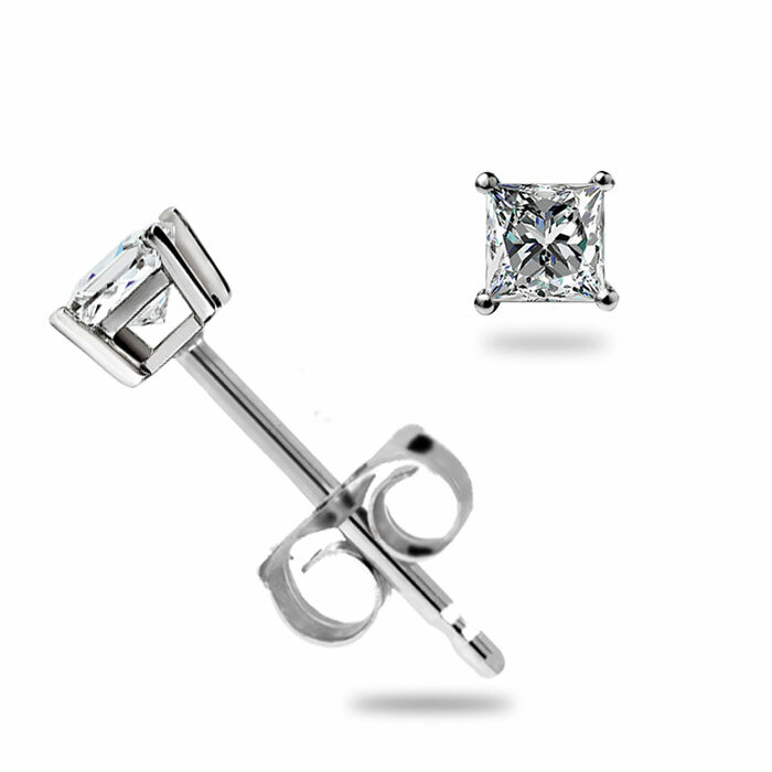 .16 Ct Princess Cut Natural Diamond Stud Earrings With Push Back Great Gift