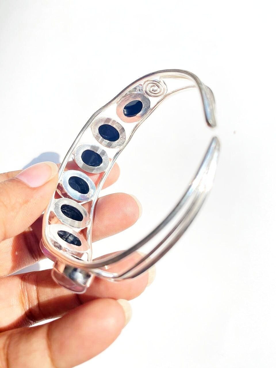 Australian Triplets Opal Gemstone 925 Sterling Silver Handmade Jewelry Bangle