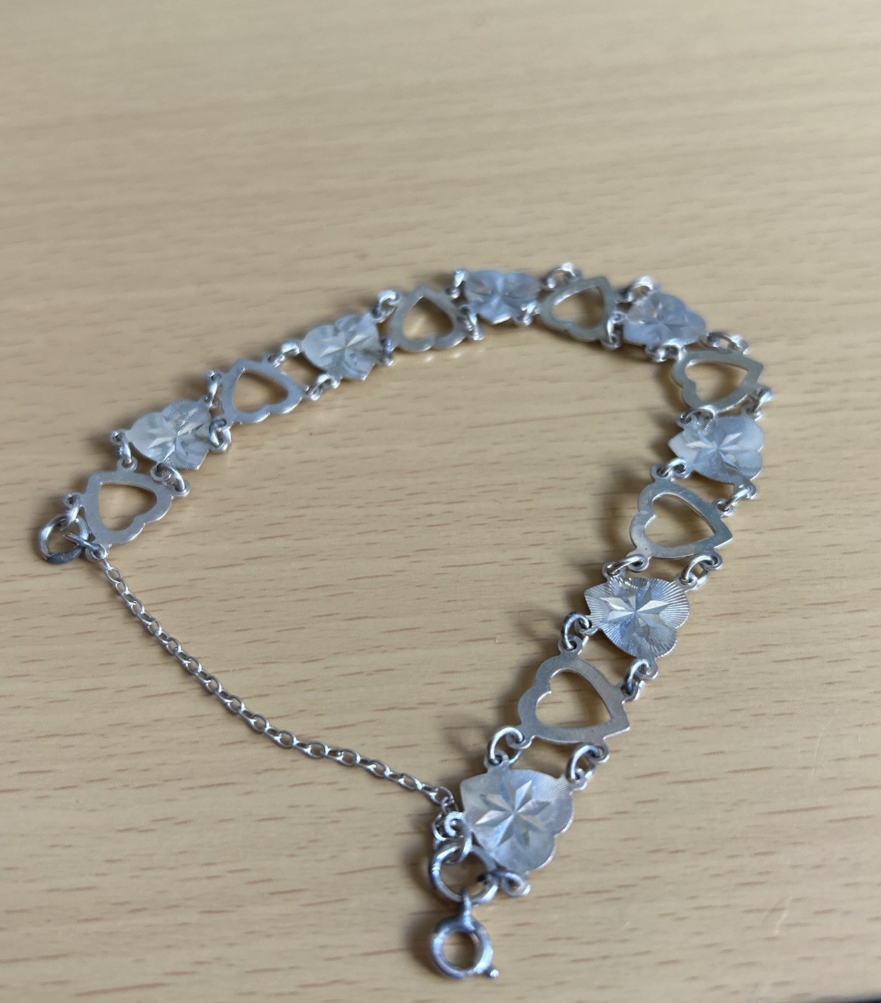 Vintage 925 Silver Heart Link Bracelet / 18cm/ Safety Chain