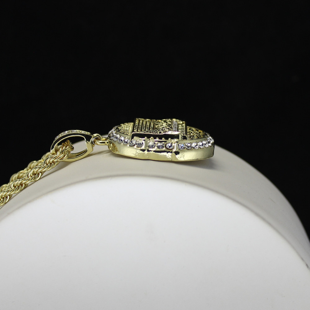 Round Iced Medium Last Supper CZ Pendant 14k Gold Plated 24″ Rope Chain Necklace