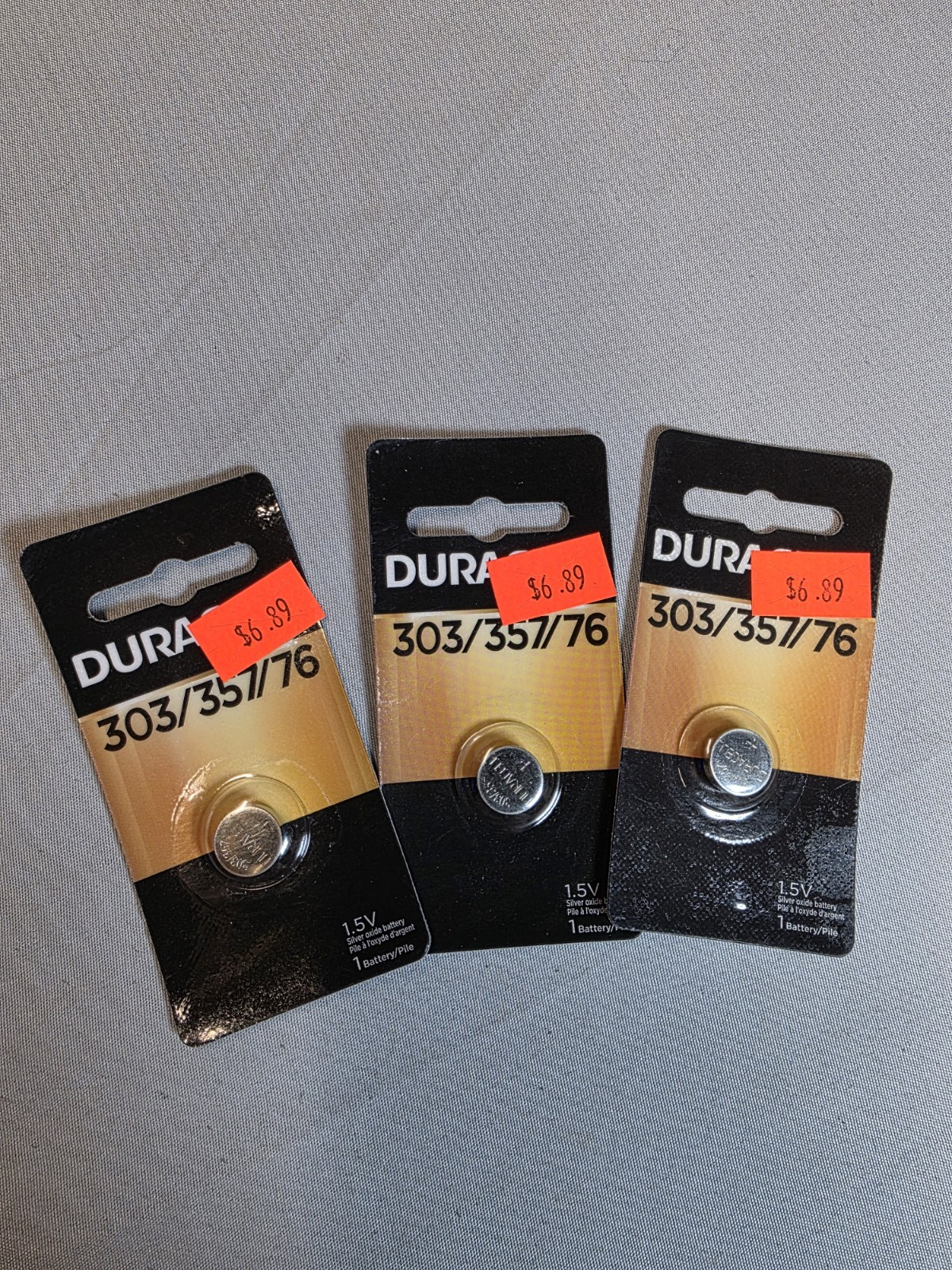 Duracell 303/357/76 SR44W Silver Oxide Coin Cell Button Battery 3 Pack