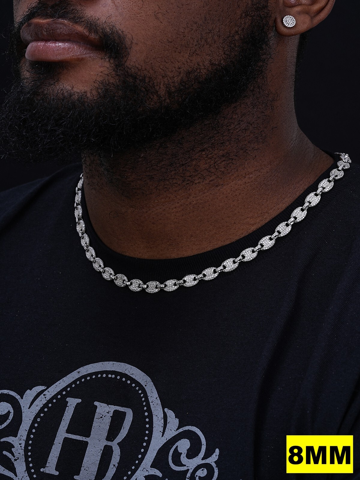 Solid 925 Silver Mens Puffed Mariner Link Chain CZ Hip Hop Iced