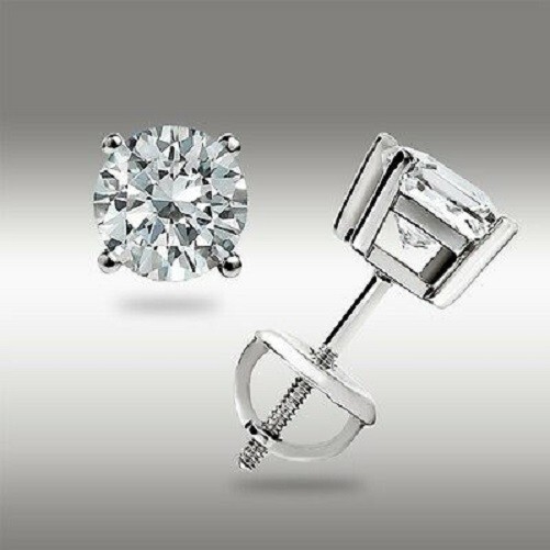 .55 Ct Brilliant Round Cut GRA Moissanite Studs 14K White Gold Screw back Gift