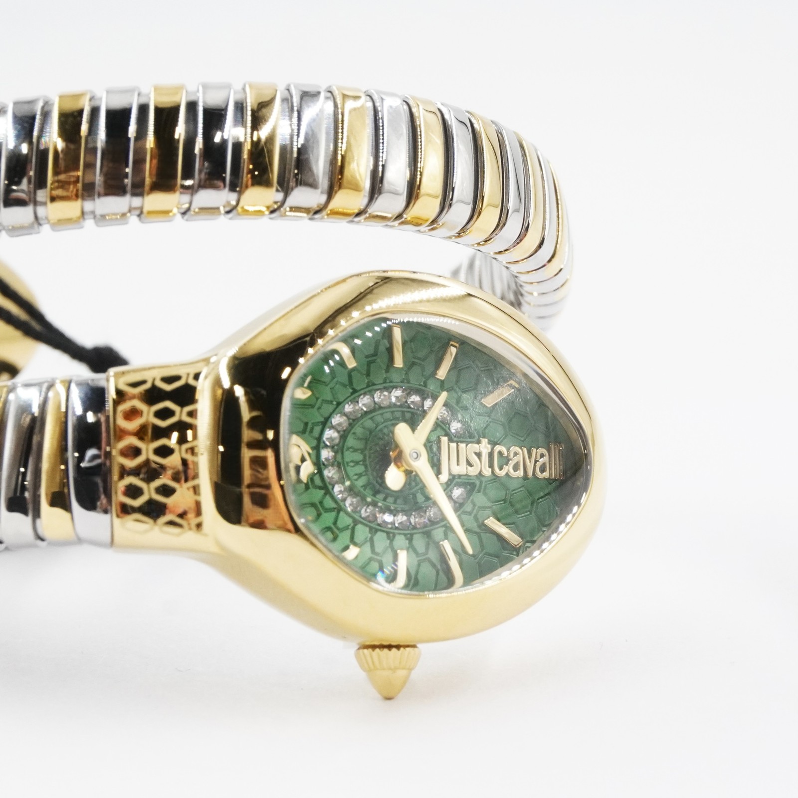 Just Cavalli Eclisse Gold & Silver Snake Wrap Quartz 22mm Watch with Green Dial