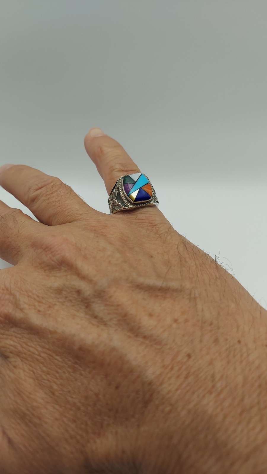vintage Native sterling silver multi stone ring, size 10.5