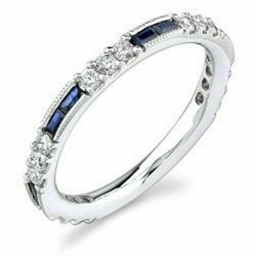 Art Deco 1/2 CTW Round & Baguette Simulated Diamond Matching Band In 925 Silver
