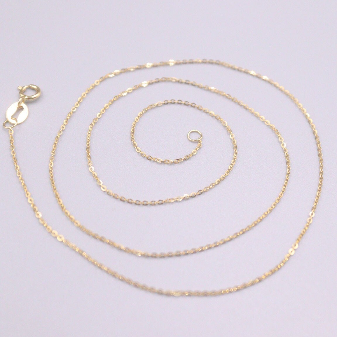 AU750 Real 18K Yellow Gold Chain Women Charm O Link Necklace 17.7inch 0.6g-0.65g