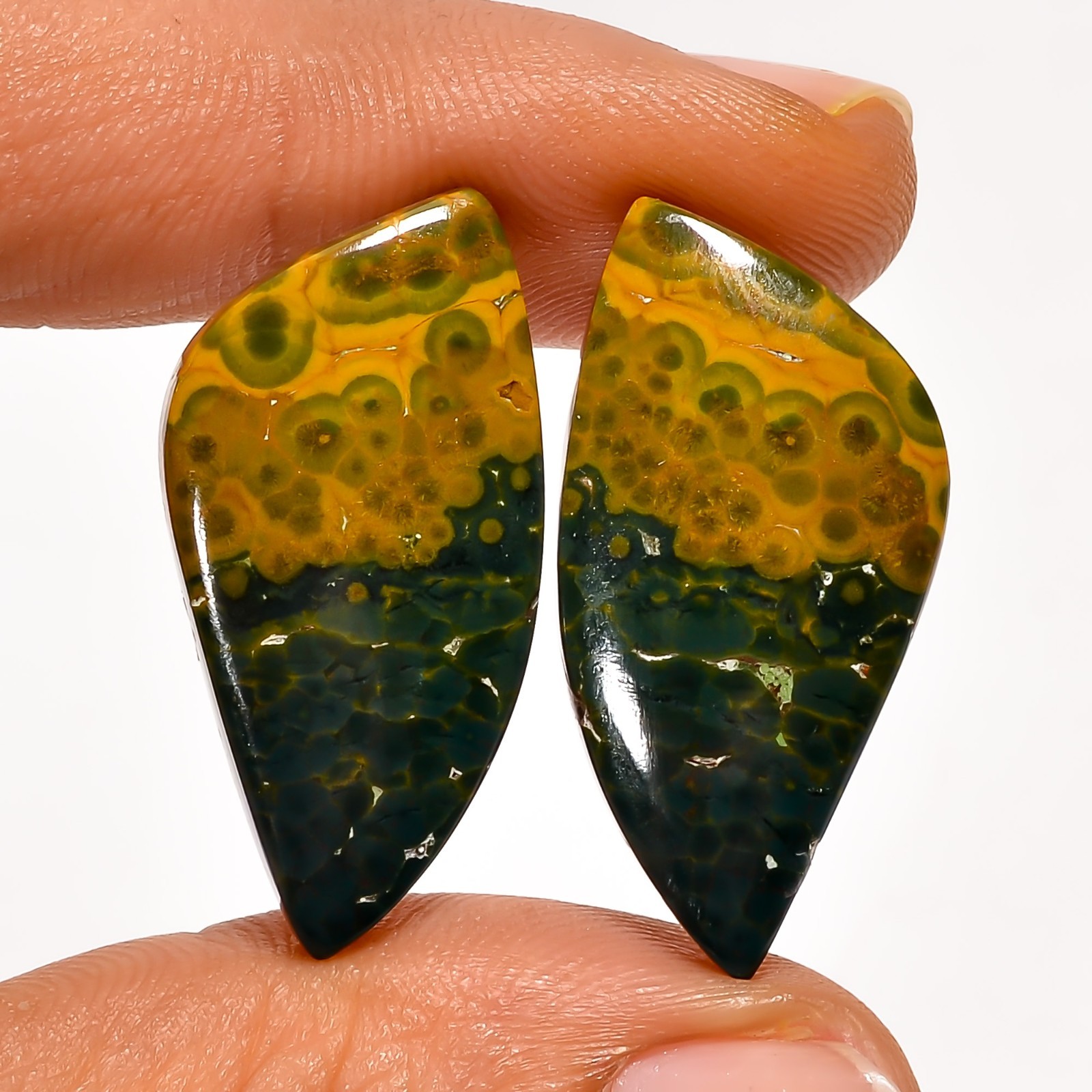 Natural Ocean Jasper Gemstone Matching Pair 30x14mm Fancy Shape Earrings Stone