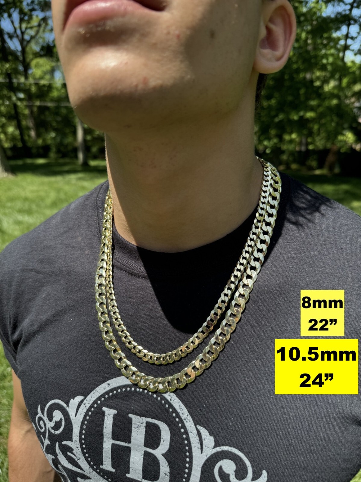 REAL Solid 925 Silver 14k Gold Plated Flat Cuban Link Chain Necklace 3mm – 11mm