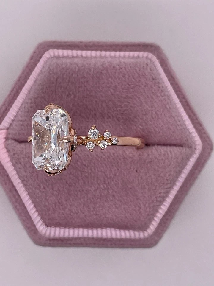 4Ct Radiant Cut Lab Created Stone Solitaire Wedding Ring 14K Yellow Gold Plated
