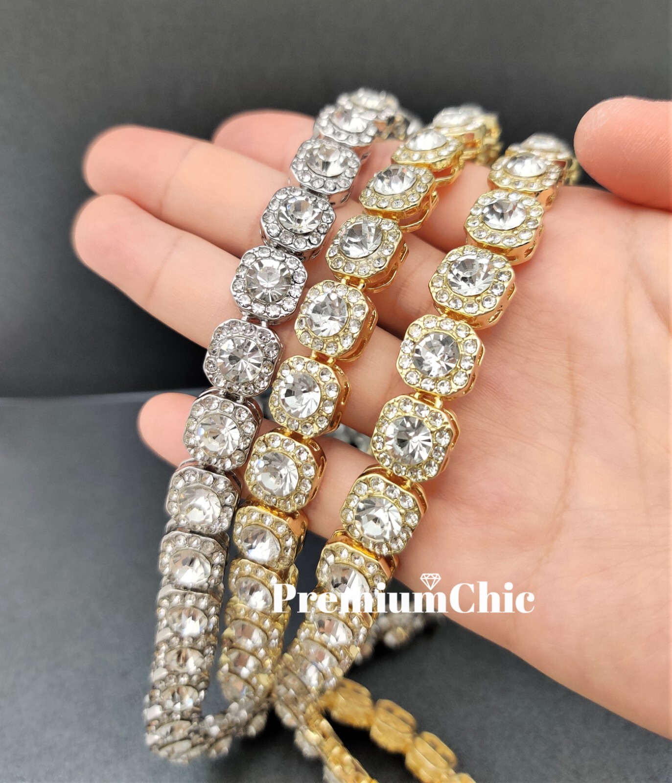 Iced Baguette Cluster Tennis Chain Choker Necklace Plated CZ Men Hip Hop Jewelry