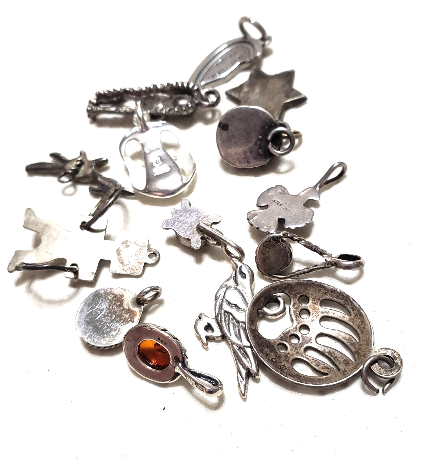 VINTAGE HAND MADE NATIVE AMERICAN SILVER CHARM LOT INLAYED ZUNI NAVAJO