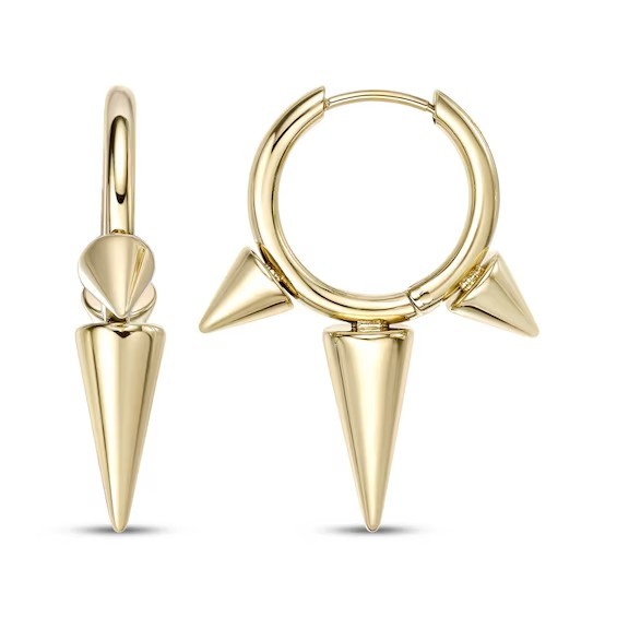 Solid 14K Yellow Gold Long Spike Drop Huggies Hoops Earrings Black Friday Sale