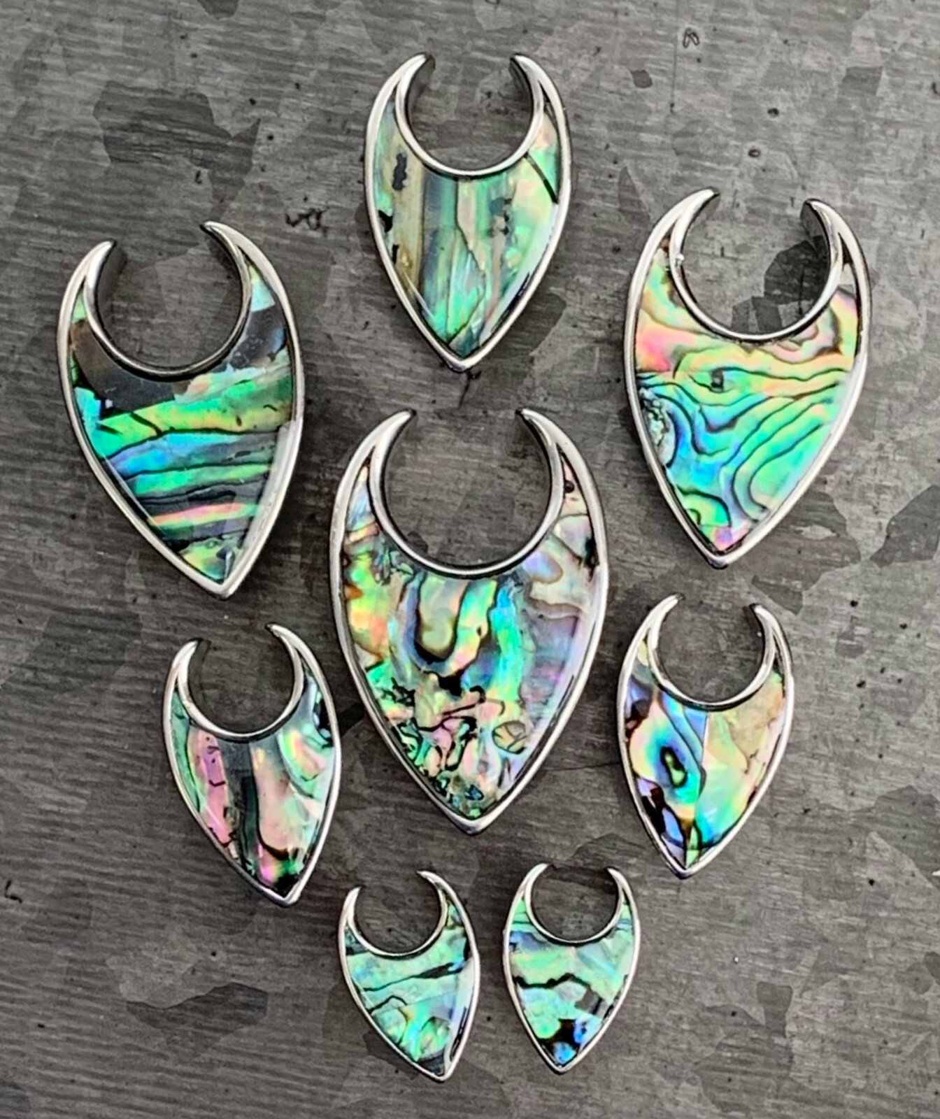 PAIR Abalone Tear Drop Saddle Ear Spreader Surgical Steel Tunnels Plugs Gauges