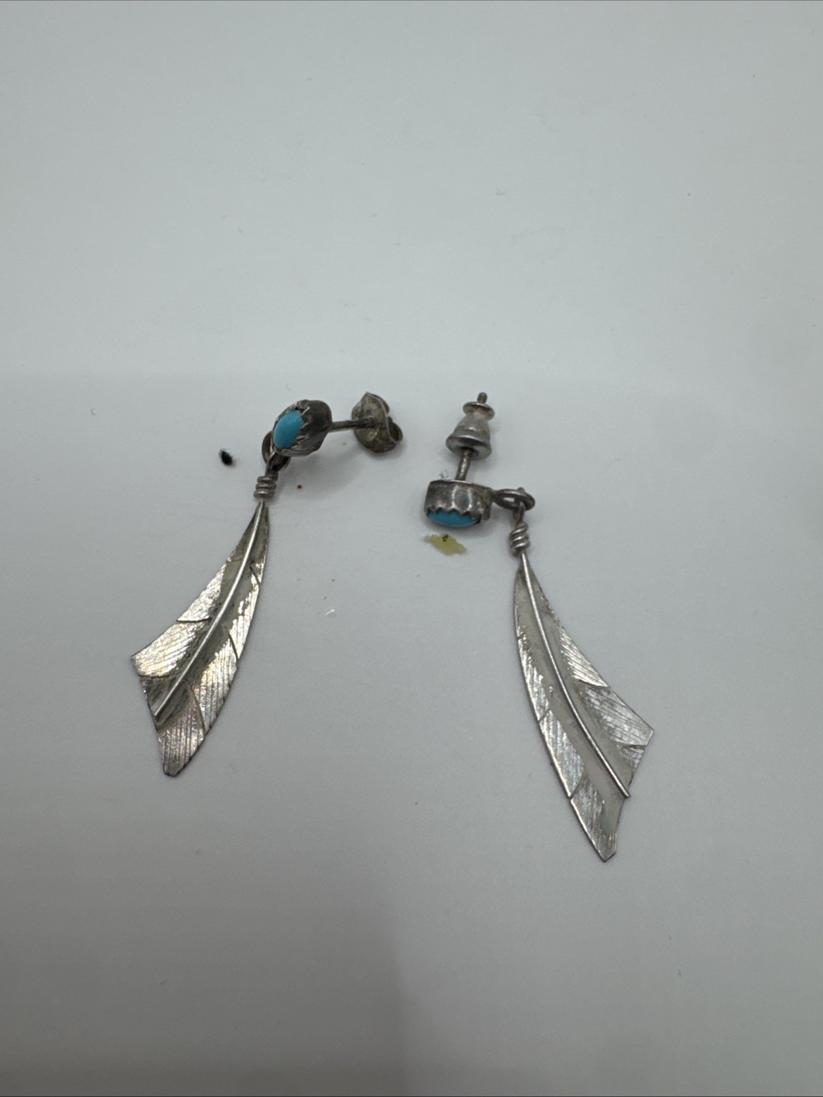 Vintage Native American Sterling Silver Turquoise Dangle Post Earrings Southwest