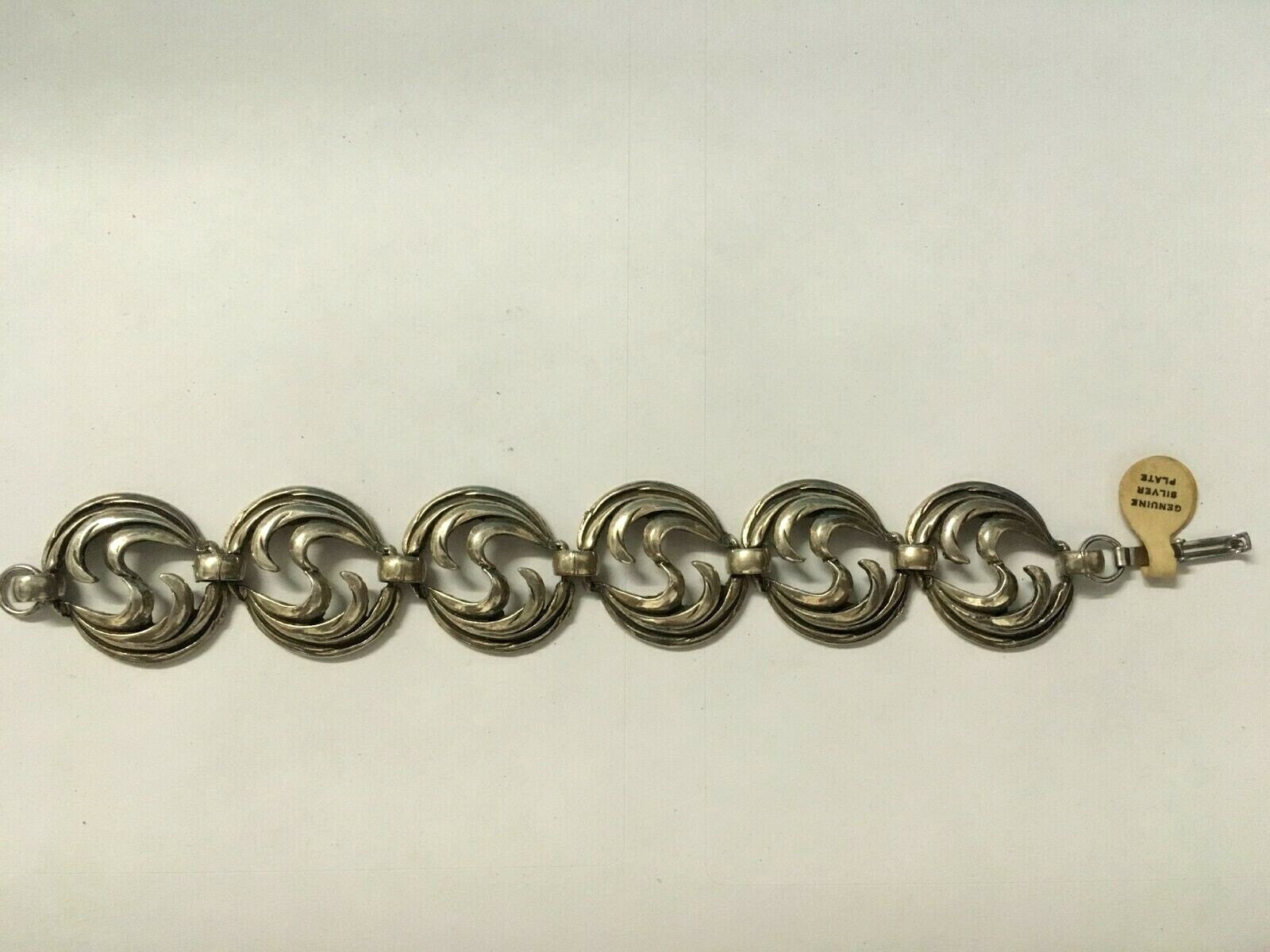 Vintage Silver Tone Swirl Link Bracelet Genuine Silver Plate 7″ x 1″ Wide