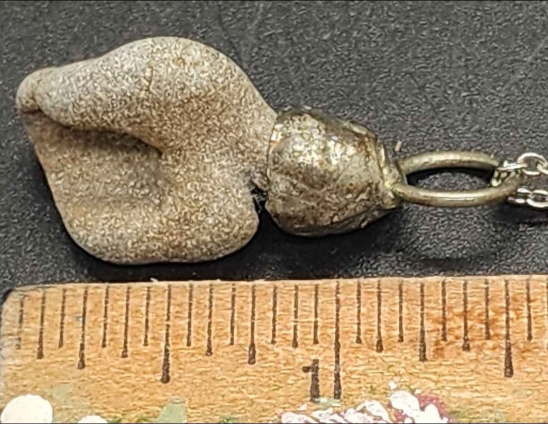 Handmade Natural Gray Hag Stone (Adder Stone) Amulet Pendant Cable Necklace