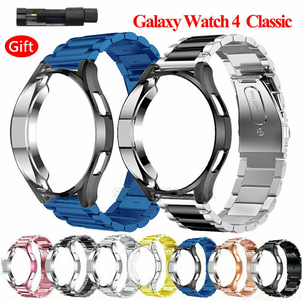 For Samsung Galaxy Watch 4 5 6 7 40/44/43/47 Classic Metal Band Strap+Case Cover