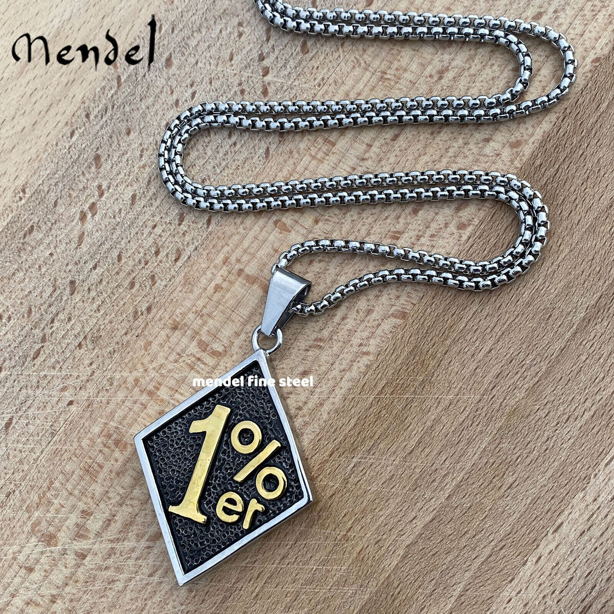 MENDEL Mens Gold Plated Tone Motorcycle Outlaw 1%er Biker Pendant Necklace Men