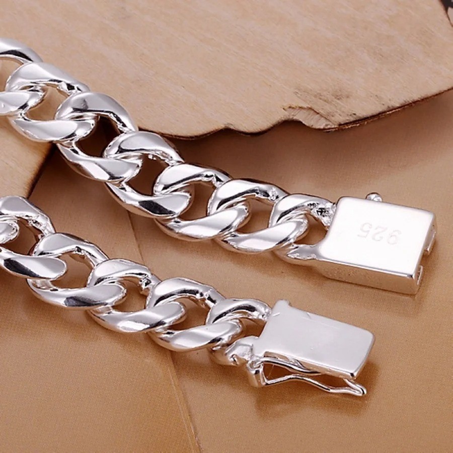 925 Sterling Silver Solid 10mm chain Bracelet men women Chain fashion Jewelry