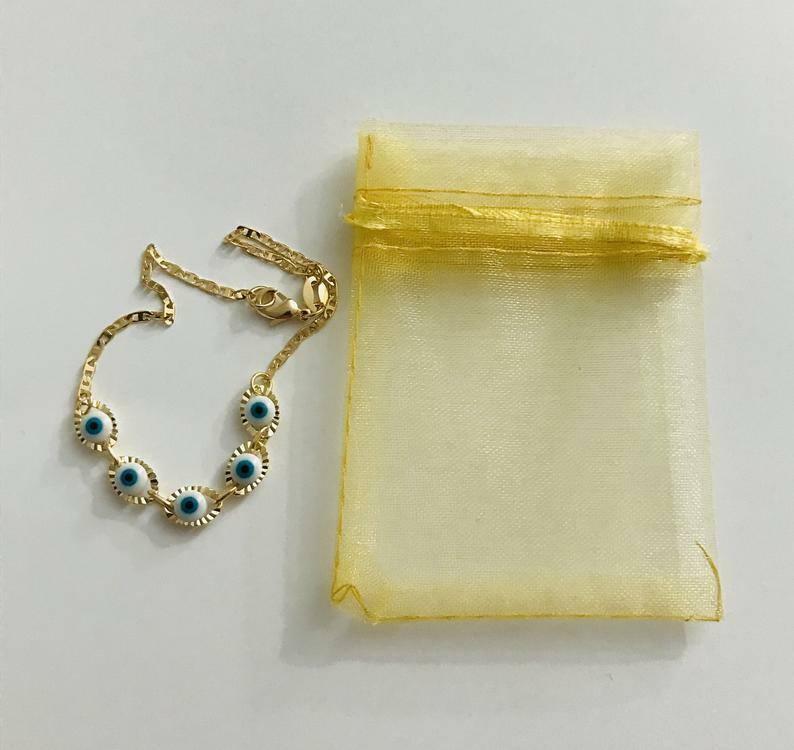 18k gold filled Evil Eye luck,protection bracelet 7.5” Adult / Pulsera ojo -B101