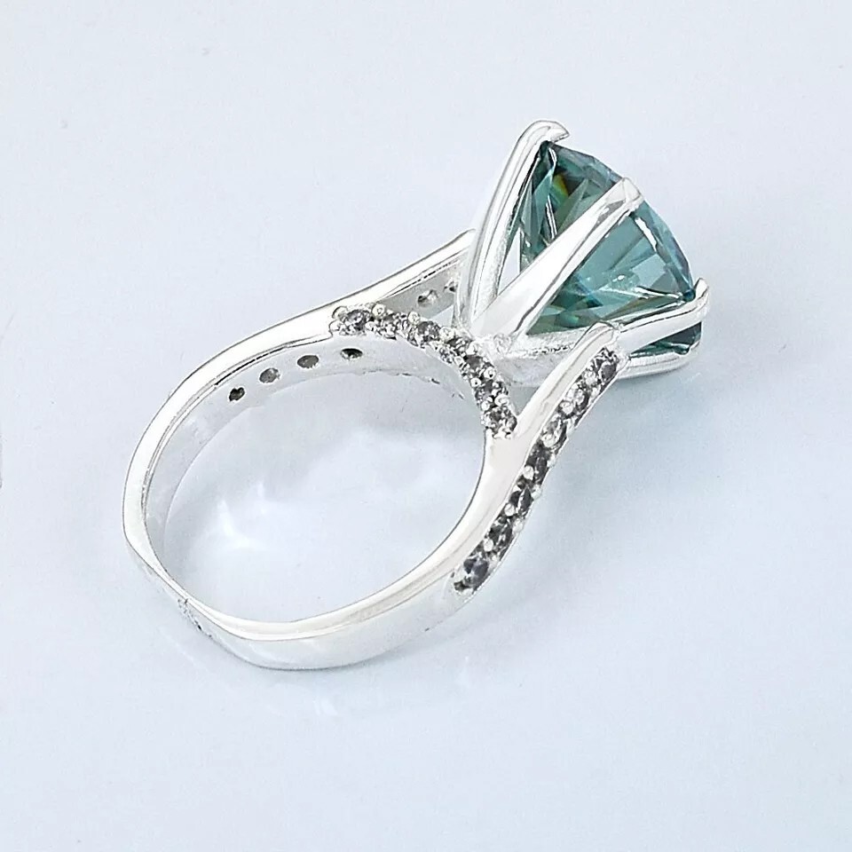 RARE 7 Ct Treated Blue Certified Round Cut Diamond Solitaire Ring In 925 Silver