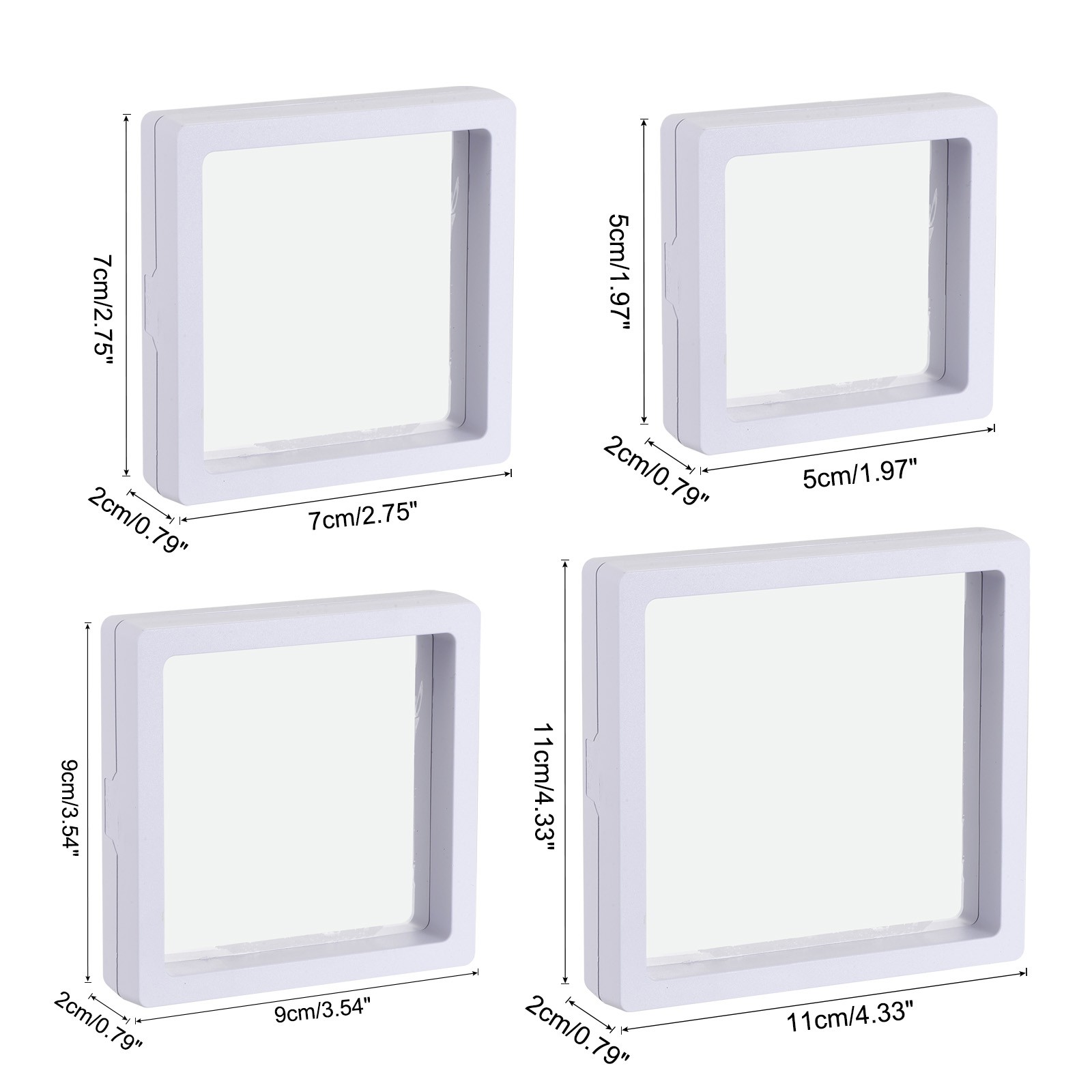 12Pcs Floating Thin Film Display Box, ABS Frame Display Case Holder White