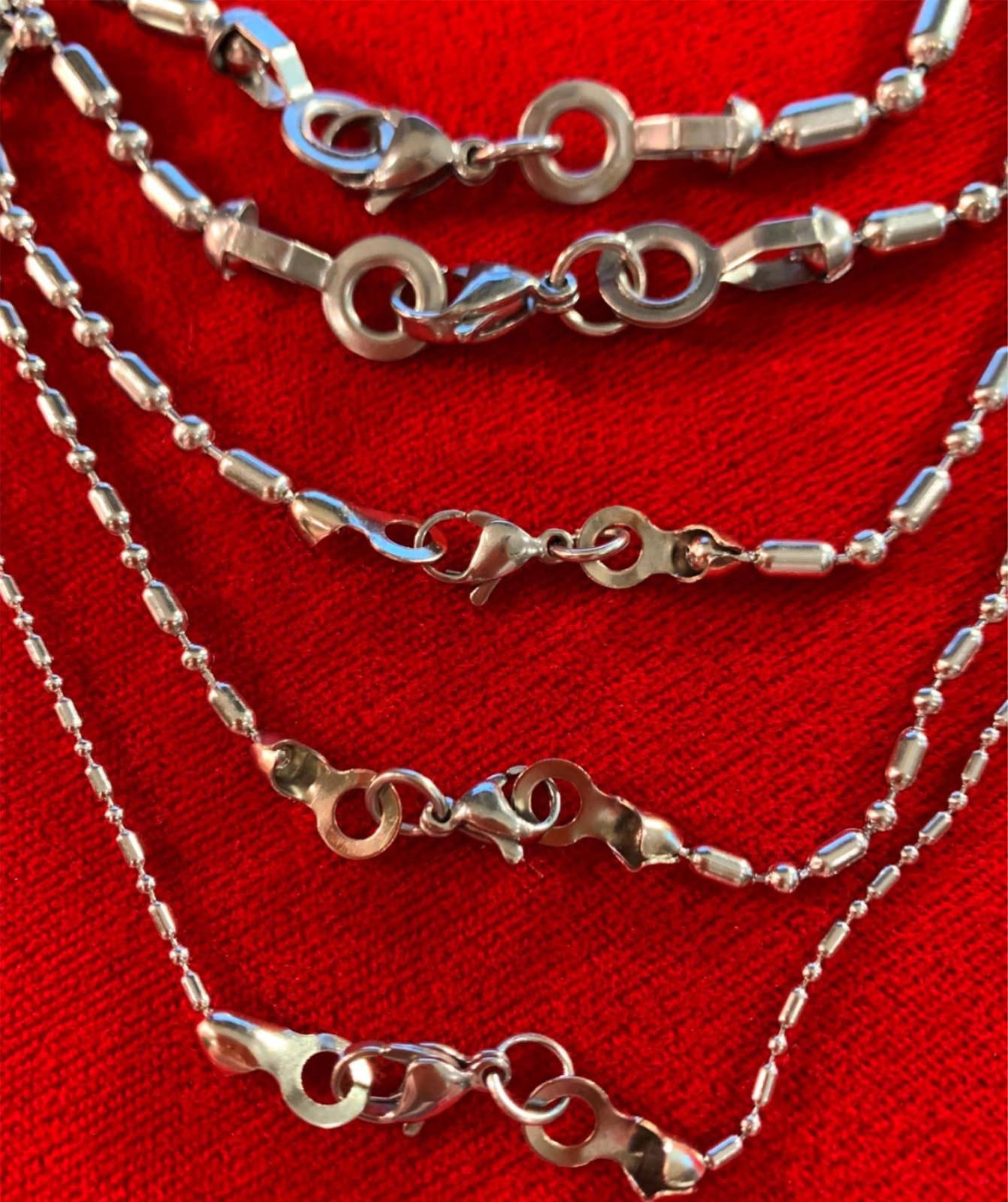 1.5-4.5MM 16-108″ STAINLESS STEEL SILVER BALL & OVAL BEAD CHAIN & LOBSTER CLASP