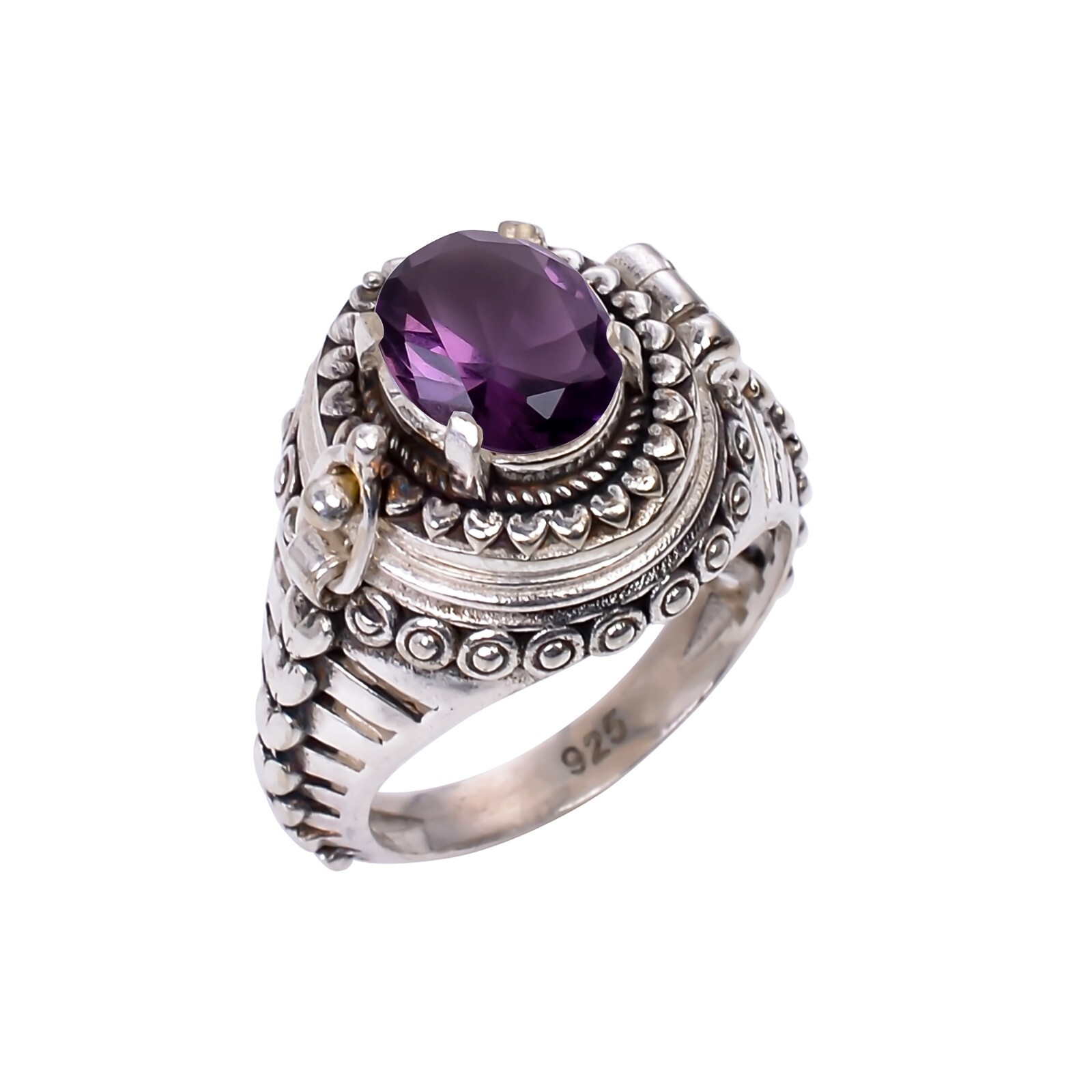 Amethyst Gemstone Handmade Poison Ring 925 Sterling Silver Amethyst Poison Ring.
