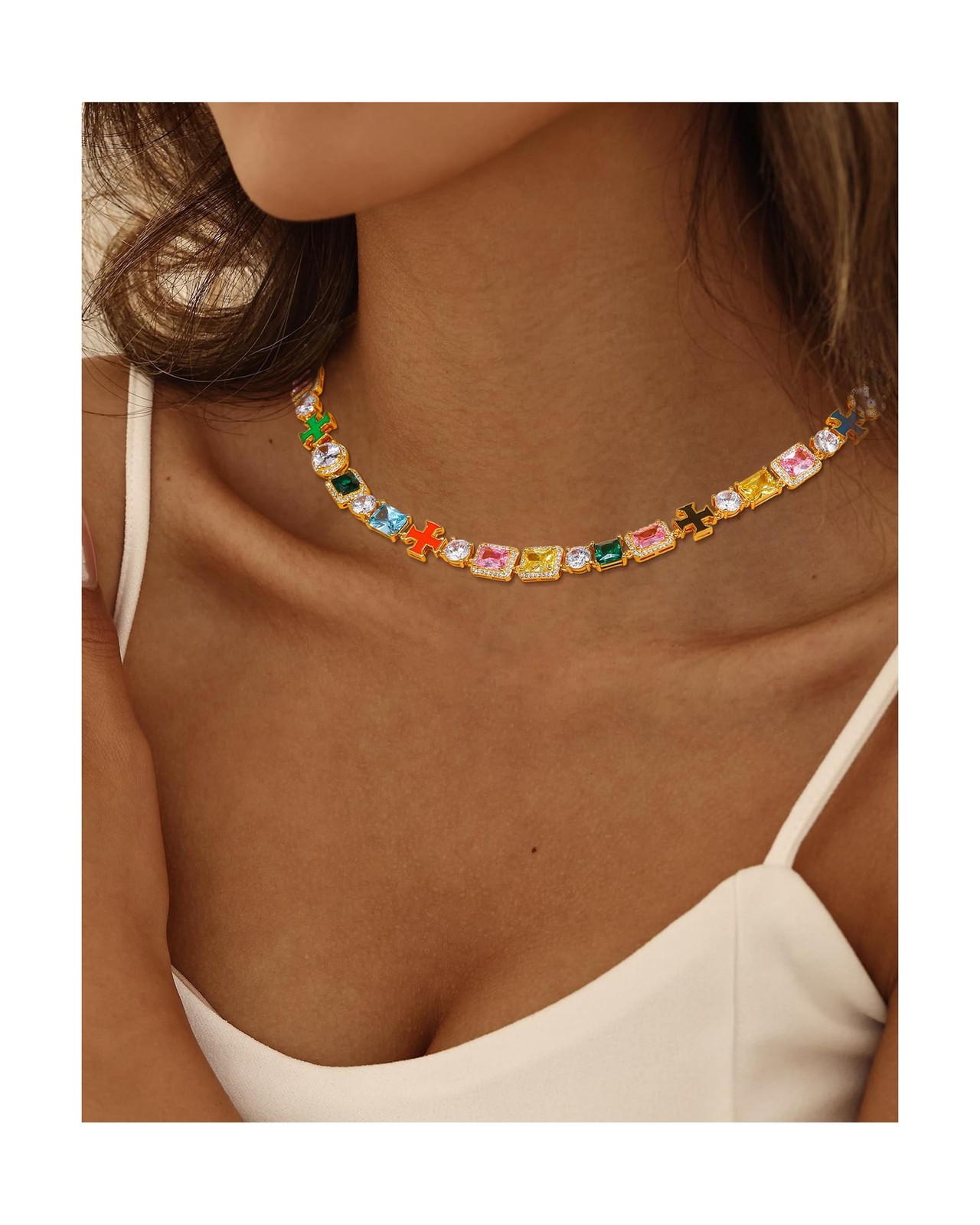 Multi Gemstone Tennis Necklaces For Women Men, 8MM, 16-24inches, 925 Sterling…