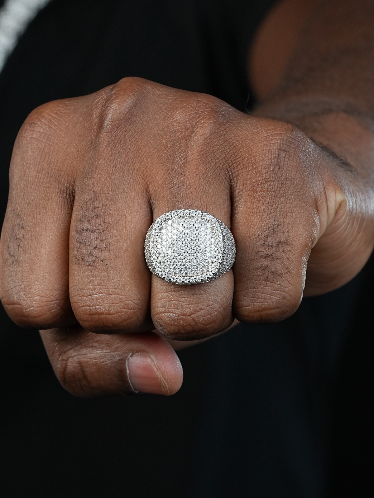 MOISSANITE Mens Large Fully 3D Square Dome Iced Hip Hop Ring 925 Sterling Silver