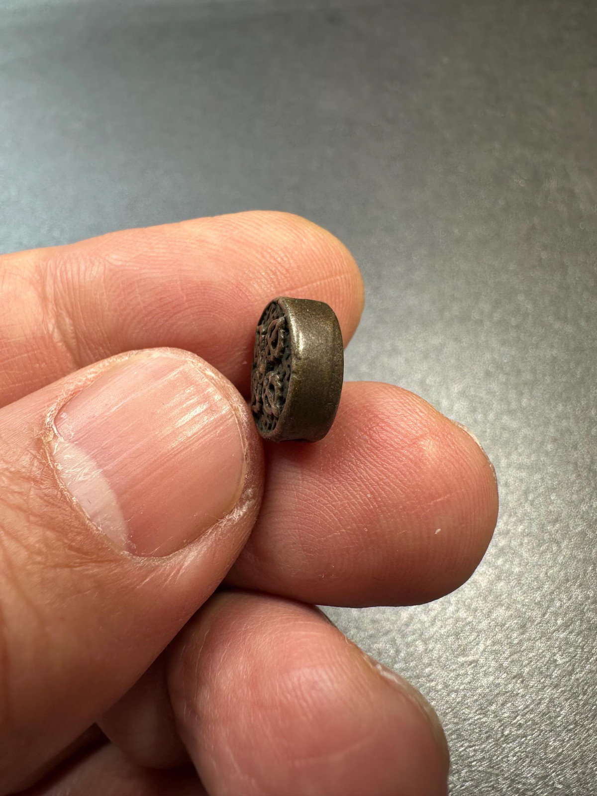 Tibetan Brass Spacer Bead – Double Sided Vajra Pattern, Antique Style Nepal Mal