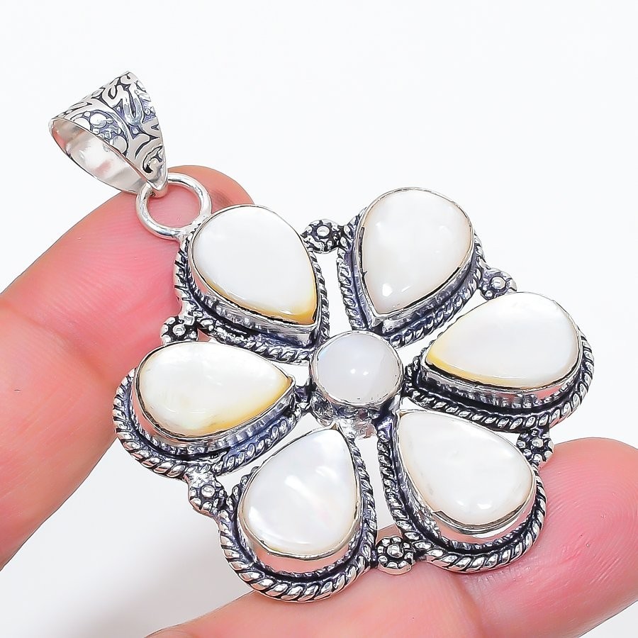 Mother Of Pearl Gemstone Handmade 925 Sterling Silver Jewelry Pendant Size 2.5″
