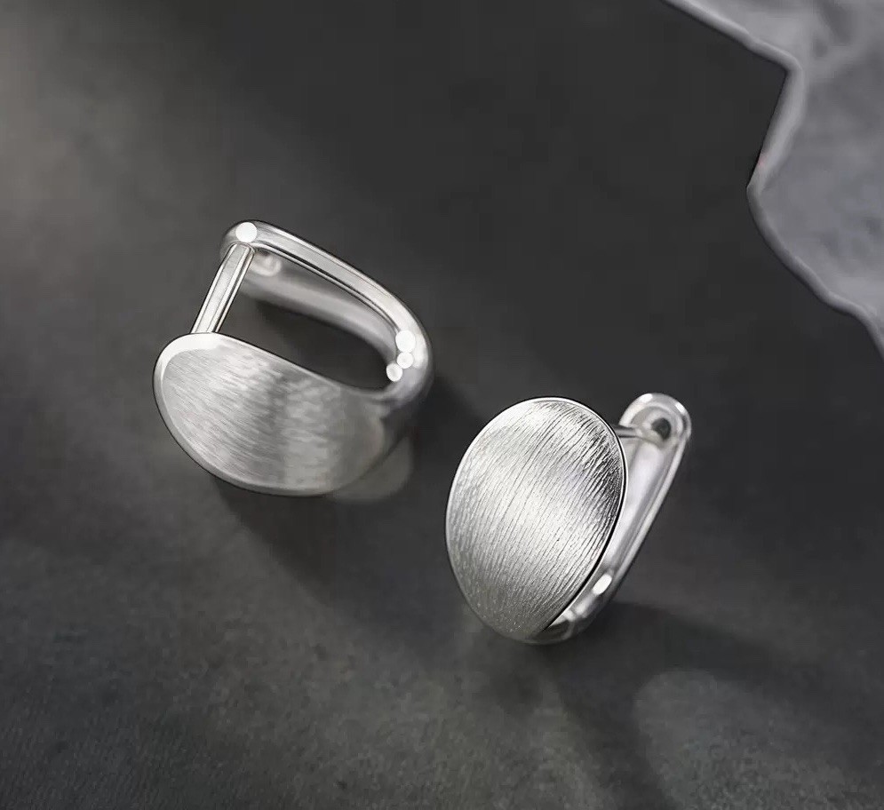 925 Silver Brushed Oval Huggie Hoop Earrings Matte Earrings Gold or Silve 323