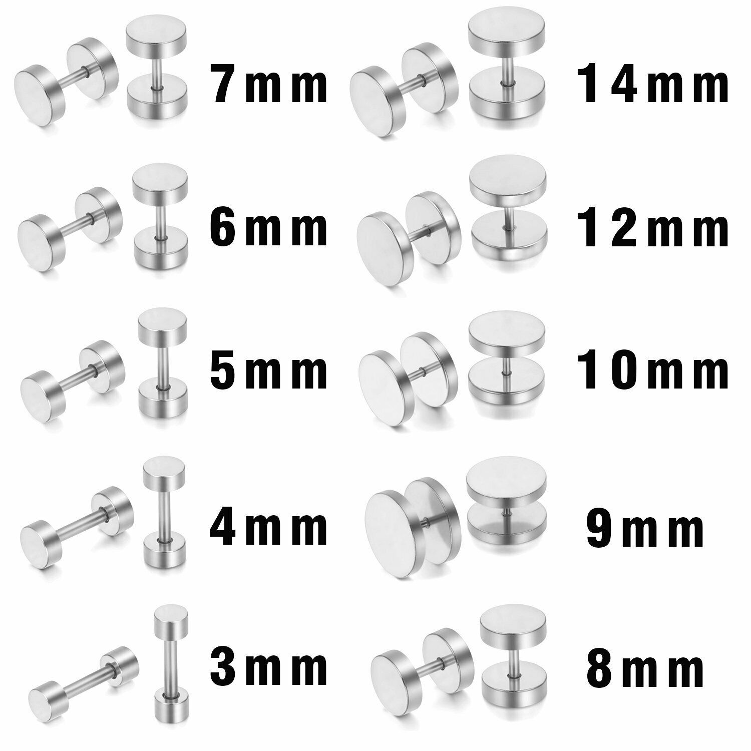 1 Pair Earrings Dot Studs Stainless Steel Circle Disc Ear Piercing Set Men Women