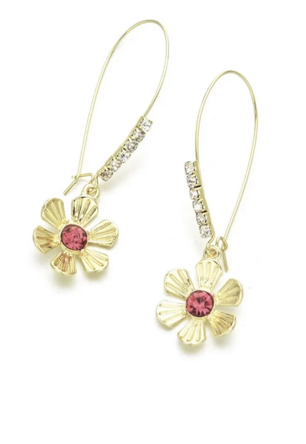 Flower Long Drop Earrings | Delicate Stone Accents |
