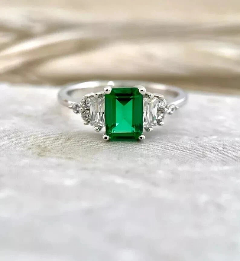2Ct Emerald Lab Created Diamond Women’s Engagement Ring 14K White Gold Plated