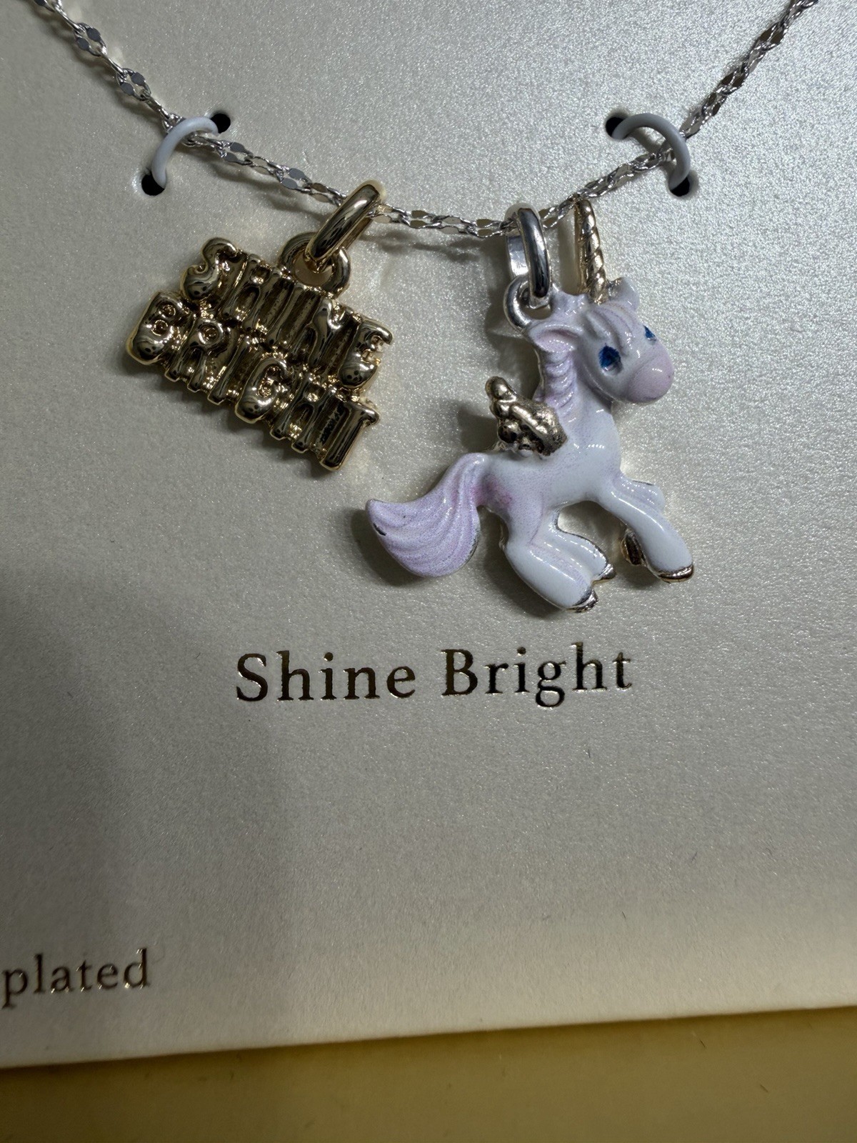 Precious Moments Unicorn Necklace Shine Bright Fine Silver Plated NIB Viral