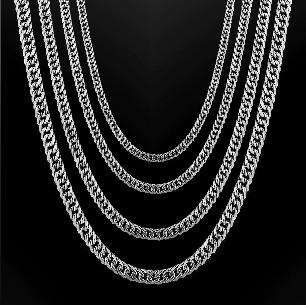16-36″ Stainless Steel Double Chain Cuban Women Men Necklace 3/5/7mm Lobster
