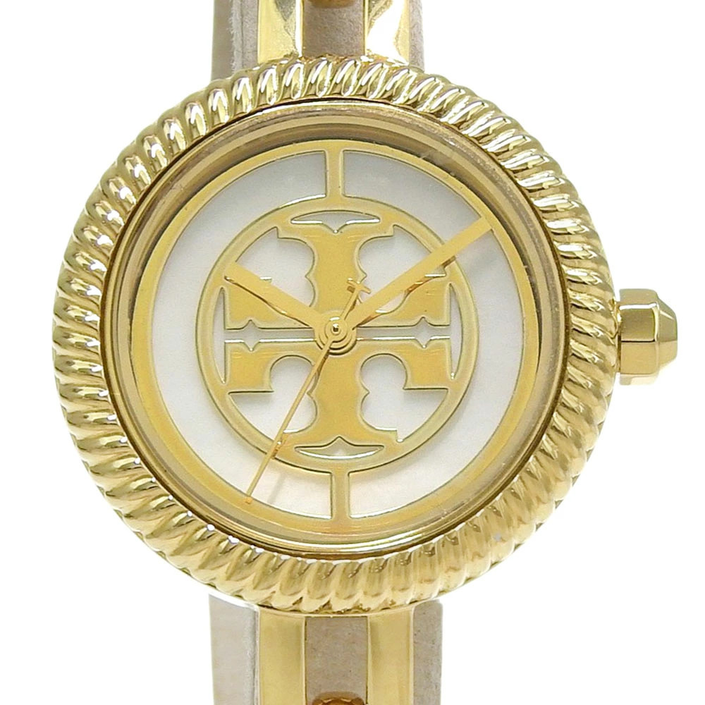 Tory Burch watch TBW4029 gold plated quartz analog white shell dial ladies used