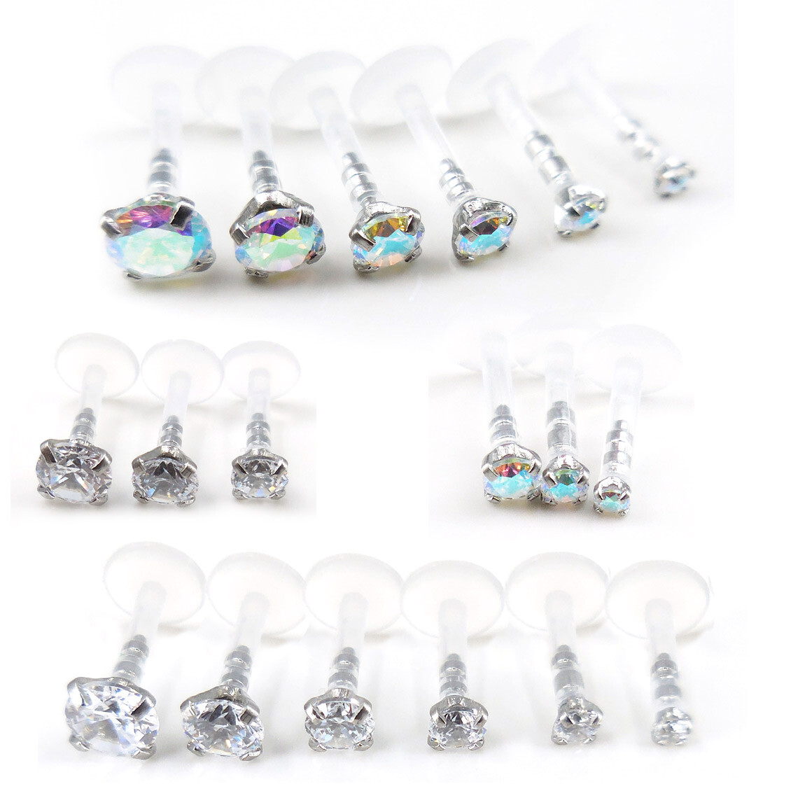 Helix Ear Rings 16G AB Flat Back Threadless Cartilage No Allergy Bioflex Triple