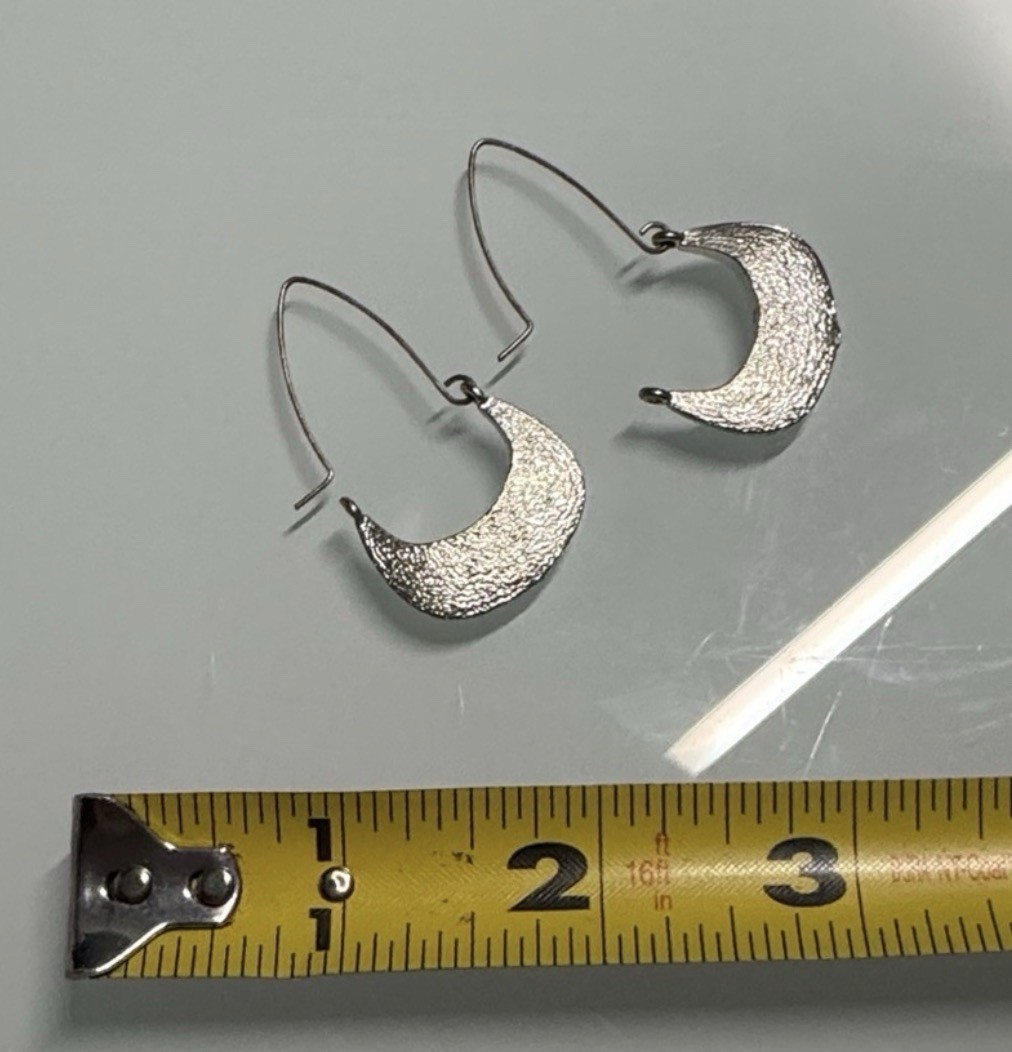 Silver Crescent Hoop Earrings 1.5 in Continuous Wire Metal Fashion Jewelry