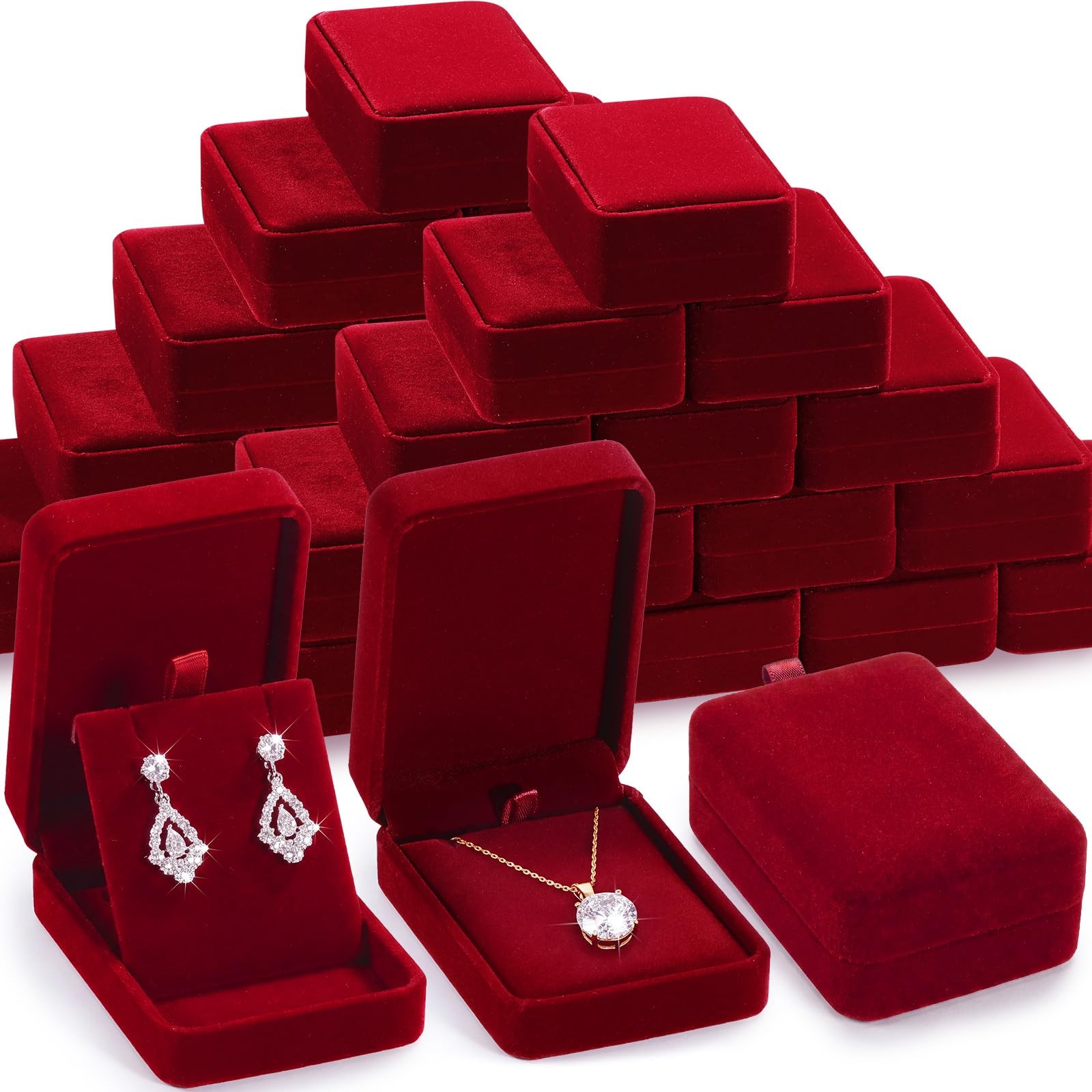 Inbagi 24 Pcs Velvet Jewelry Gifts Boxes 2.76 x 3.94 x 1.38 inches, Red