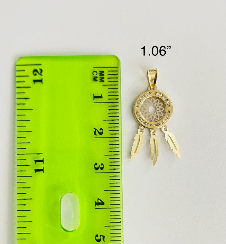 10K Solid Gold Dream catcher 2T Charm Pendant, 10k Real Gold Dreamcatcher- GP91