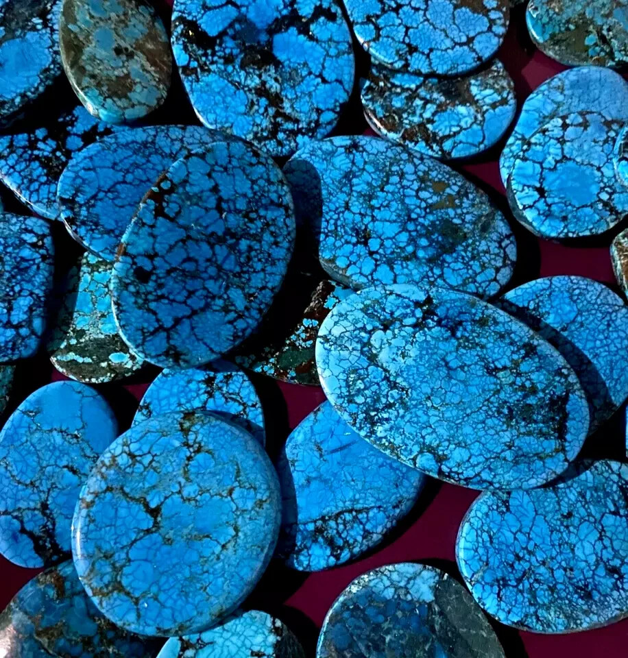 800 CT AAA Natural Oval Cut Spiderweb Blue Turquoise Untreated Gemstone Lot